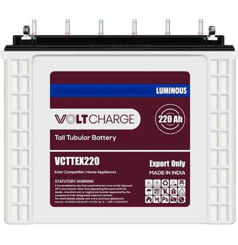 Luminous Voltcharge 220Ah 12V Tall Tubular Battery For Inverter PowerBackup