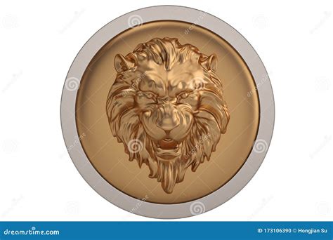 Lion Head Sculpture On The Shield 3d Rendering Isolated On White