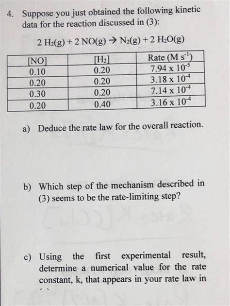 Solved 3 The Reaction 2 H2g 2 Nog → N2g 2 H2og