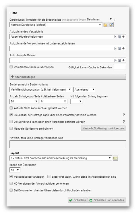 Weblication CMS Onlinedokumentation Weblic Liste