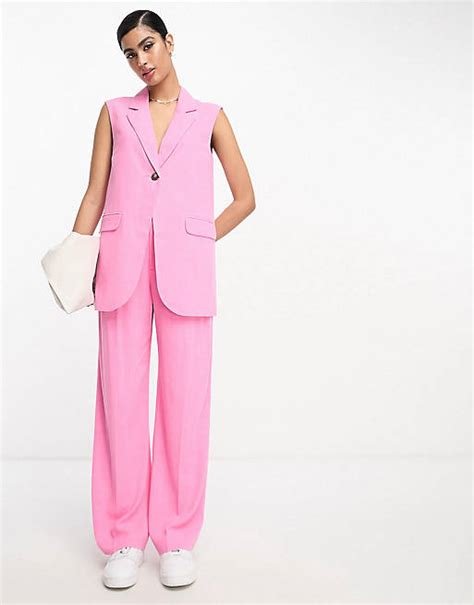 Asos Design Mix And Match Suit With Linen In Pink Asos