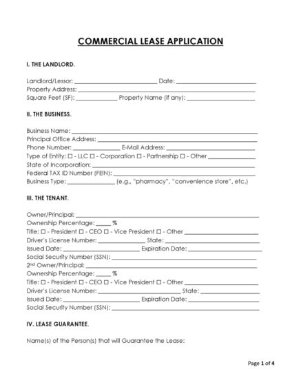 commercial lease application forms word