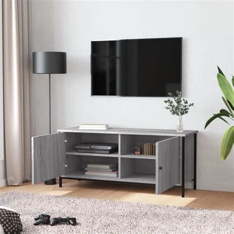 ESTINK Meuble TV avec portes sonoma gris 102x35x45cm bois d ingénierie