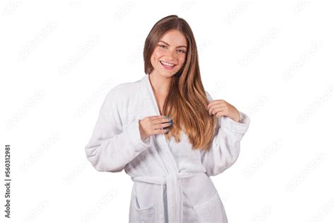 Foto De Brazilian Blonde Woman Showing Wonderful Hair Wearing A Bathrobe Messing With Hair
