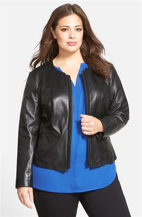 Halogen® Suede Trim Leather Jacket Plus Size Nordstrom