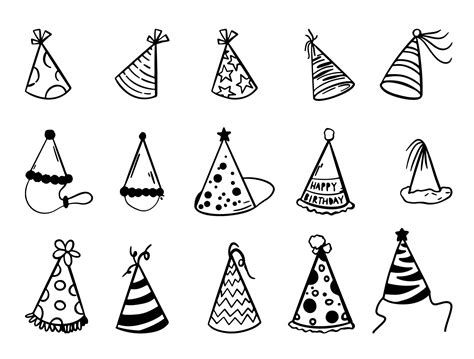 Hand Drawn Birthday Party Hat Outline Vector Set 23209838 Vector Art at ...