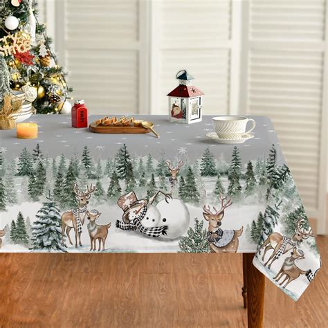 Horaldaily Christmas Tablecloth 6060 Inch Deers Snowman Trees Grey