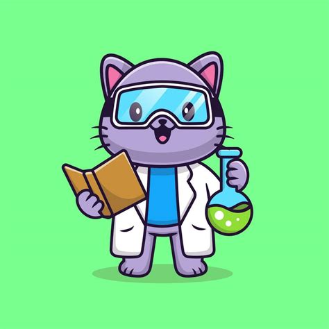 Cute Cat Scientist Cartoon Vector Icon Illustration. Animal Science Icon Concept Isolated ...