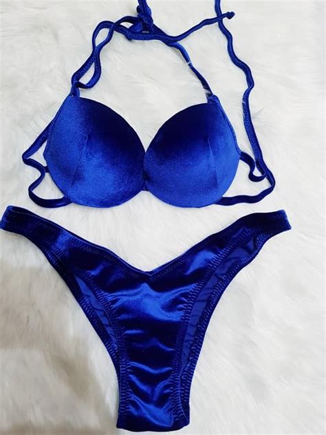 This Is A Royal Blue Velvet Bikini Base Both Bikini Top And The