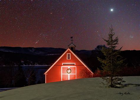 Red Barn in the Winter Night Photograph by Harry Moulton