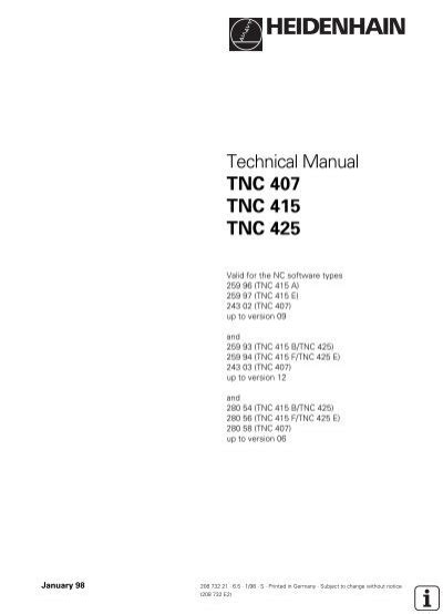 Technical Manual TNC 407 TNC 415 B TNC 425 Heidenhain DR