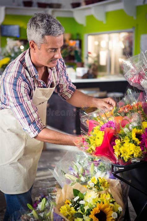 Male Florist Arranging Bouquet Of Flower Stock Image Image Of Adult