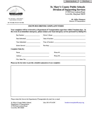 Fillable Online Smcps Driver Complaint Form St Mary S County Public