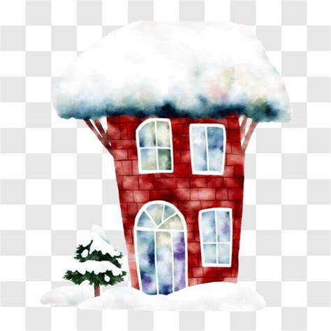 Download Festive Red House With Snow And Christmas Tree Png Online Creative Fabrica