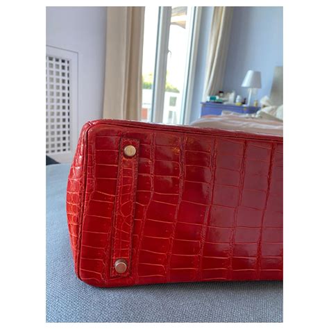 Herm S Hermes Birkin Cuirs Exotiques Rouge Ref Joli Closet