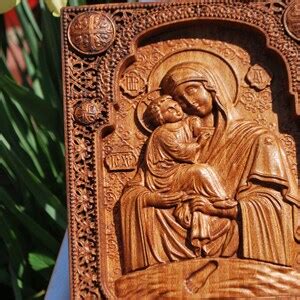 Wood Carving Orthodox Icons Our Lady Of Pochaev Virgin Mary Etsy