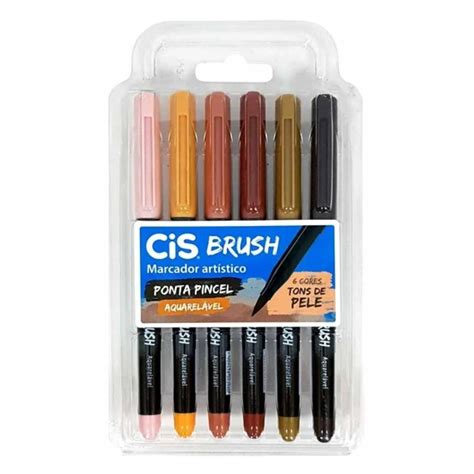 Caneta Brush Pen Cis 6 Cores Aquarelável Tons De Pele Papel Mais Cia