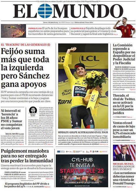 Portada De El Mundo Del Jueves De Julio De Televisi N