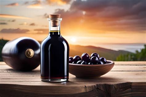 Premium AI Image A Bottle Of Olive Oil Sits On A Table With A Bowl Of