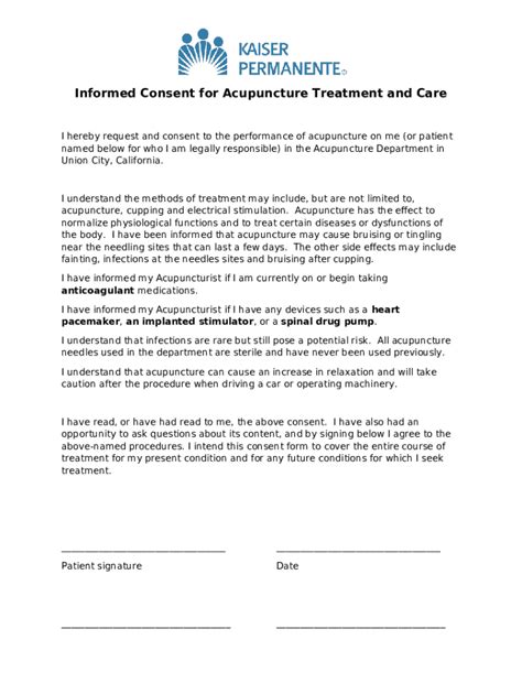 Ined Consent For Acupuncture Treatment And Care Doc Template Pdffiller