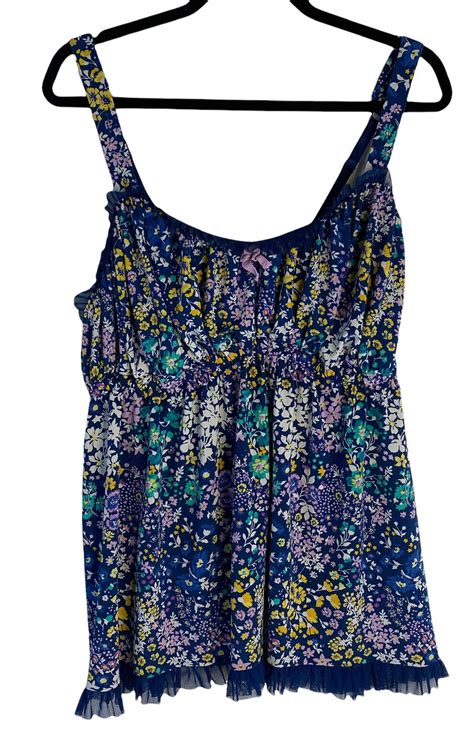 Cacique Plus Blue Floral Slip Dress Nightie Lingerie Gem