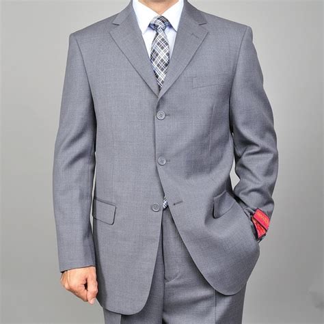 Mens 3 Button Grey Wool Suit 11579683 Shopping Big Discounts On Suits