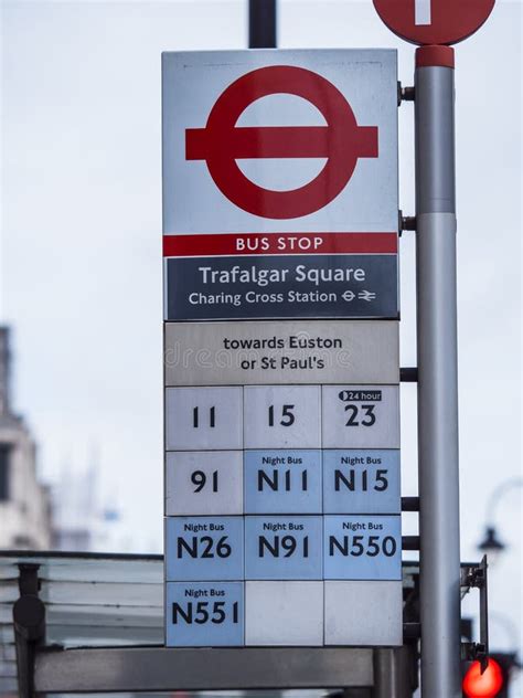 London Bus Stop Trafalgar Square Editorial Stock Photo Image Of Girl