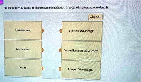 Solved Put The Following Forms Of Electromagnetic Radiation In Order