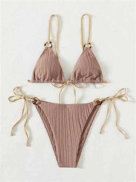 Two Piece Bikini Sexy Solid Color Lace Up Swimsuit On Luulla