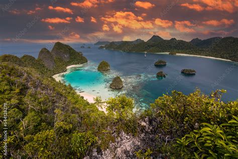 Indonesia superb sunset in Papua Raja-Ampat-Papua Stock Photo | Adobe Stock