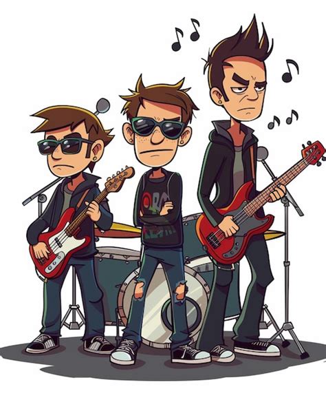 Cartoon Rock Band With Guitar And Bass Player Generative Ai Premium