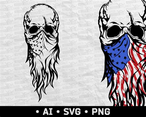 Skull With Bandana American Flag Digital Print Ai Svg Png Etsy