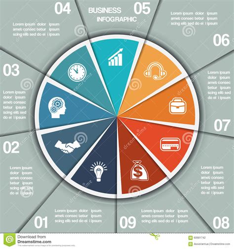 Positionen Der Infographic Kreisdiagramm Schablone Neun Vektor