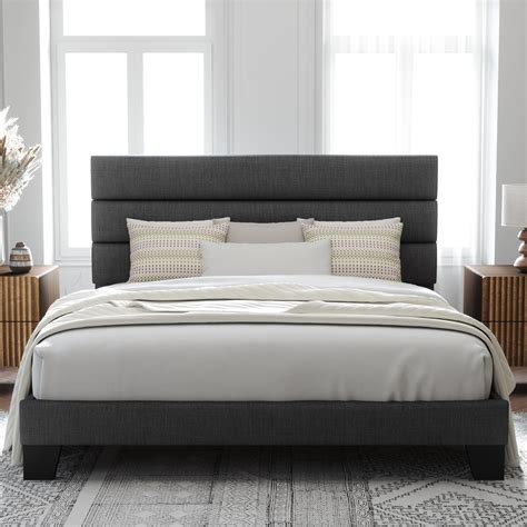 Buy Allewie King Bed Frame Platform Bed With Fabric Upholstered Headboard And Wooden Slats