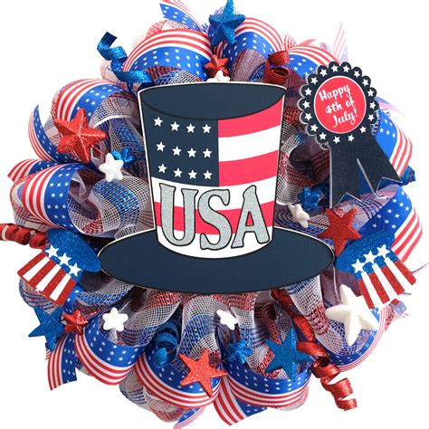 Tempus Inch Forth Of July Patriotic Mesh Deco Wreath For Front Door