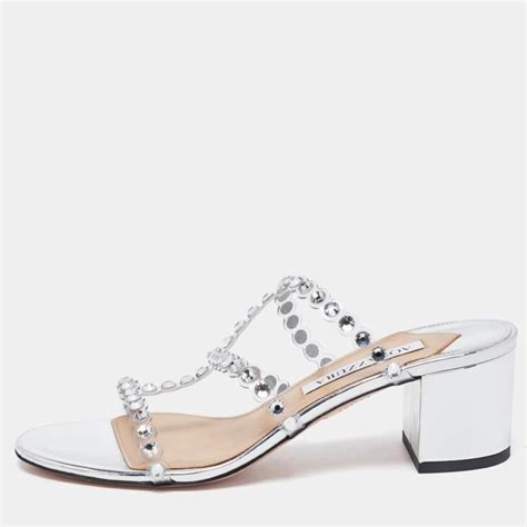 Aquazzura Silver Transparent Leather And Crystal Embellished Pvc