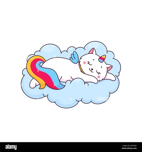 Caricatura Lindo Caticorn Personaje Vector Blanco Unicornio Gato