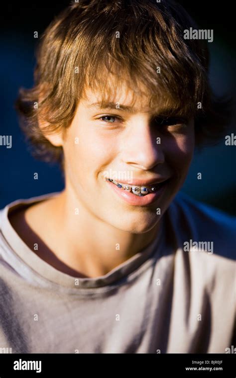 Boy With Braces Stock Photo Alamy