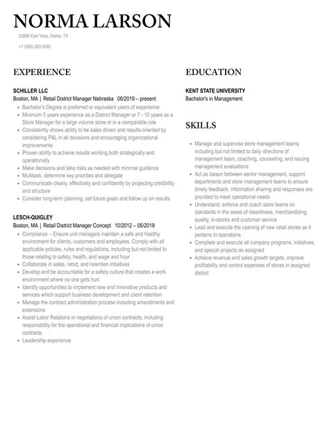 Retail District Manager Resume Samples Velvet Jobs