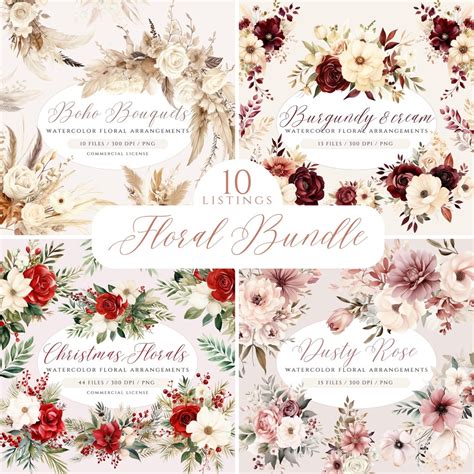 Watercolor Flower Clipart Bundle Floral Clipart Bundle Commercial Use