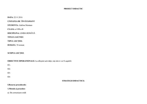 model de proiect didactic necompletat proiect didactic data