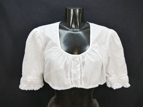 Gr 46 Dirndlbluse weiß Bluse für Dirndl Baumwollmischung mit Spitze B9770