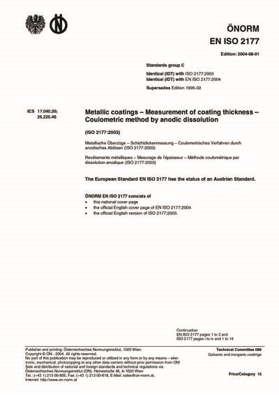 ONORM EN ISO 2177 2004 Metallic Coatings Measurement Of Coating