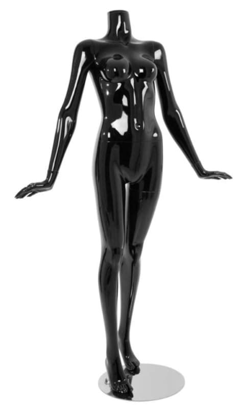 Female Mannequin Glossy Black Headless Changeable Heads Hands Flared