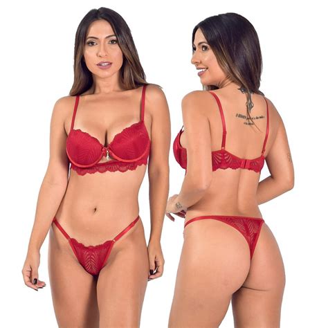 Kit Conjuntos Lingerie Calcinha E Sutia Bojo De Renda Sensual