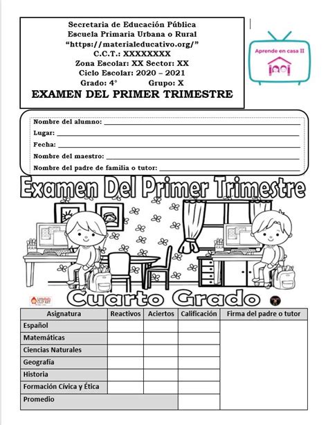 Examen Del Cuarto Grado De Primaria Del Primer Trimestre Del Ciclo