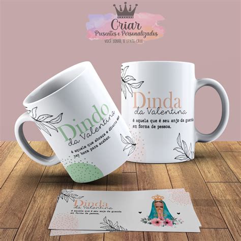 Kit 2 Canecas Dindo e Dinda de Cerâmica Dindos Porcelana Padrinho e