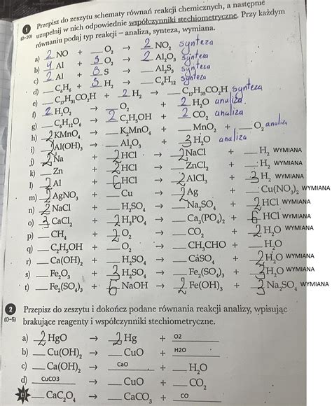 Schematy R Wna Reakcji Chemicznych B Agam Pom Cie Mam To Na Jutro A