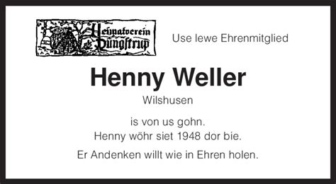 Traueranzeigen Von Henny Weller Trauer Kreiszeitung De