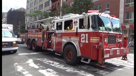 FDNY Engine 34 Tower Ladder 21 Spare Responding To Fire Call